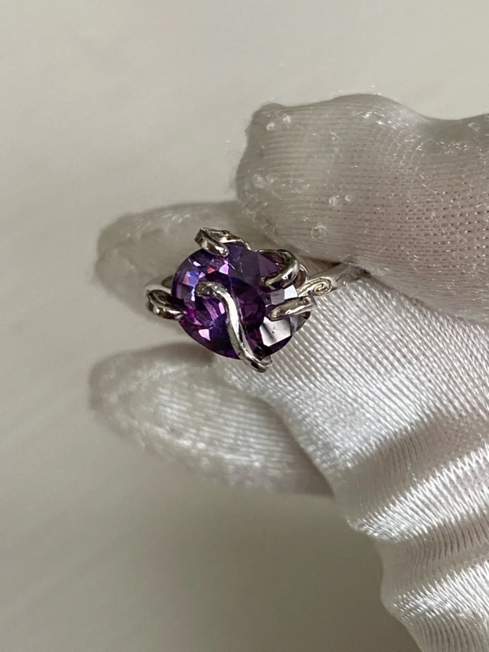 925 Sterling Silver Amethyst Cocktail Ring Serpent Prong Adjustable Ring 2 Ct